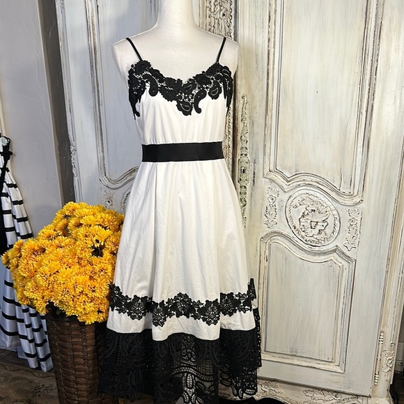 STAND Elegant Black Battenburg, On White Lace Dress - Picture 1 of 8